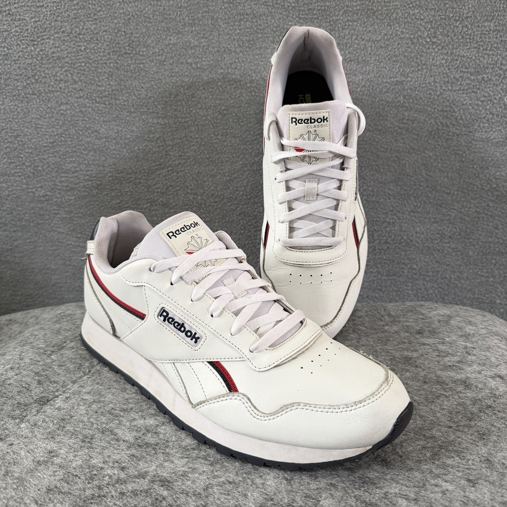 Reebok Classic Harman Run Men's Sz 12 Sneakers  White Leather Blue Red Ortholite